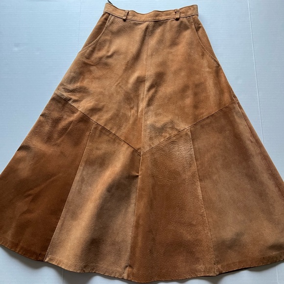 Laurence Roy Dresses & Skirts - Vintage Laurence Roy Suede Leather A-Line High Waist Brown Long Midi Skirt